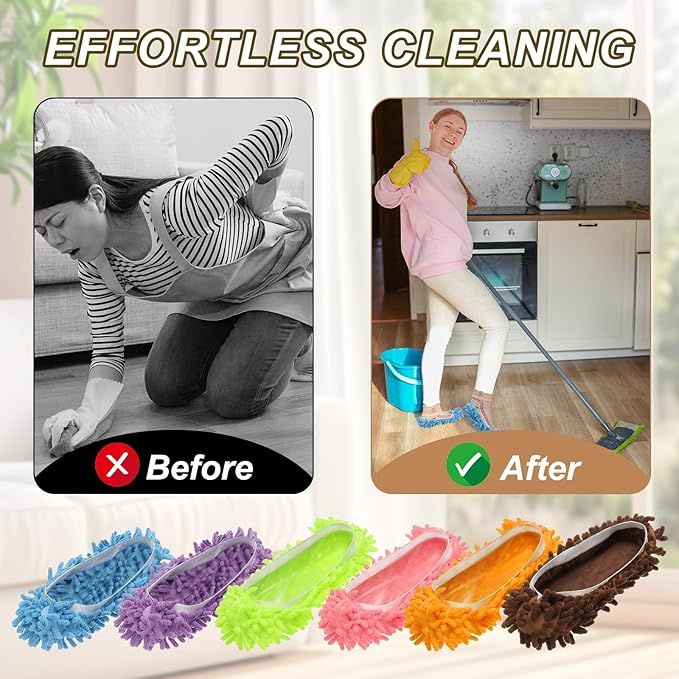 uxcell 4 Pcs Mop Slippers, Mop Socks Microfiber Shoe Covers Washable Mopping Slippers for Floor Cleaning Office Home Use Women Men, White Trim, Purple