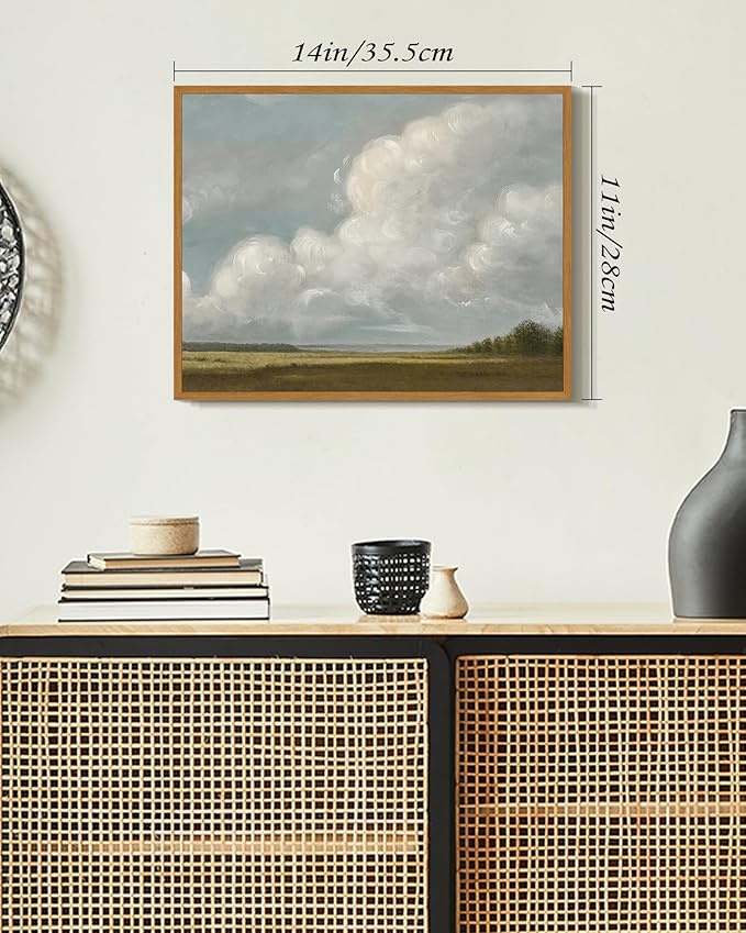 SHENIFY Vintage Framed Wall Art Grassland Meadow Landscape Scenery Rustic Home Decor Retro Decorations for Farmhouse Living Room Bedroom Ready to Hang Wall Artwork - 11x14in Natural Framed