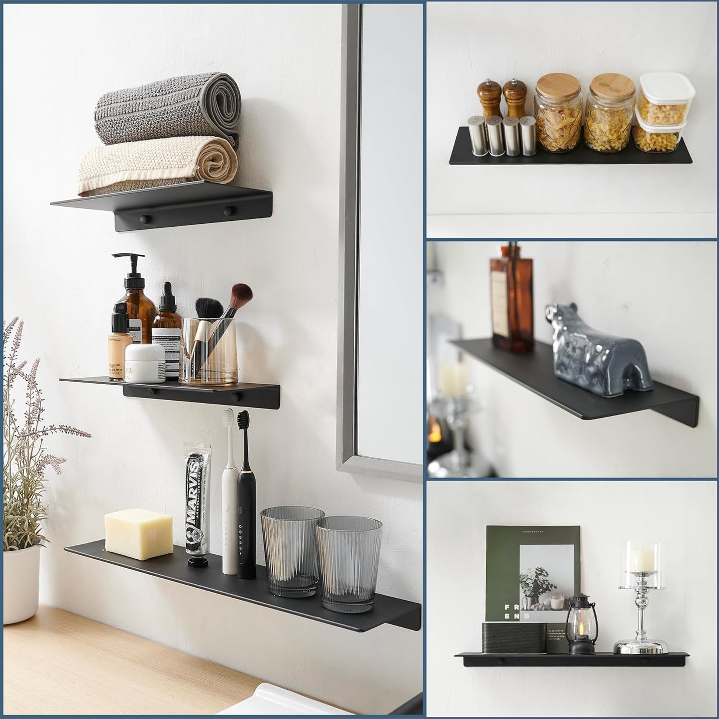 JOOM Metal Wall Floating Shelf - Metal Wall Shelf, Floating Shelf, Bathroom Shelf, Display Shelves for Storage (Black, 8 Inch)