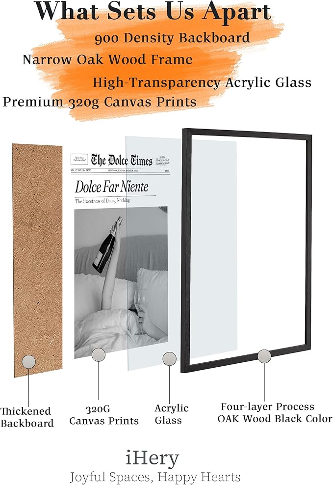 iHery Premium Natural Black OAK Wood 12x16in Dolce Far Niente Framed Wall Art, Retro The Sweetness of Doing Nothing Canvas Wall Decor For Girly Dorm Bedroom Living Room 1Pack