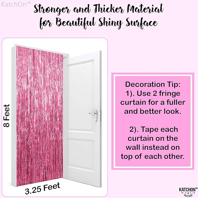 KatchOn, Pink Streamers for Party Decorations - XtraLarge 3.2x8 Feet, Pack of 2, Pink Backdrop Party Decoration Tinsel Curtain Backdrop Foil Fringe Birthday Decorations, Bachelorette, Graduation Decor