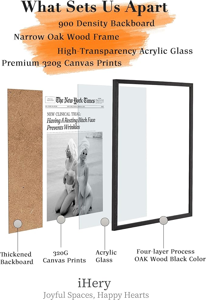 iHery Premium Natural Black OAK Wood 12x16in Having A Resting Face Prevents Wrinkles Trendy Framed Wall Art, Retro Hot Girls Canvas Wall Decor For Dorm Bedroom Living Room 1Pack