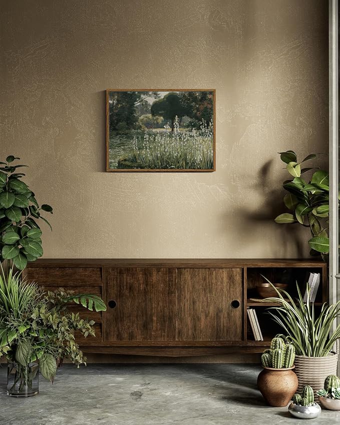 InSimSea Framed Canvas Wall Art Vintage Decor, Landscape Wall Art, Summer Hyacinths Vintage Paintings Prints, Flower Pictures for Bathroom Decor, Wild Field Landscape Decorations, 12"x16"