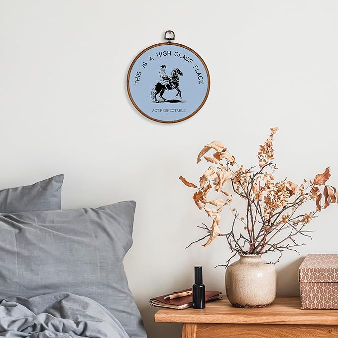 KSDUT Western Cowboy Sky Blue Wall Art Decor - Preppy Trendy Southwestern Wall Art Canvas Frame Hanging Prints, Foyer Entryway Modern Round Wall Decor for Home Dorm Decorations 10"x10"