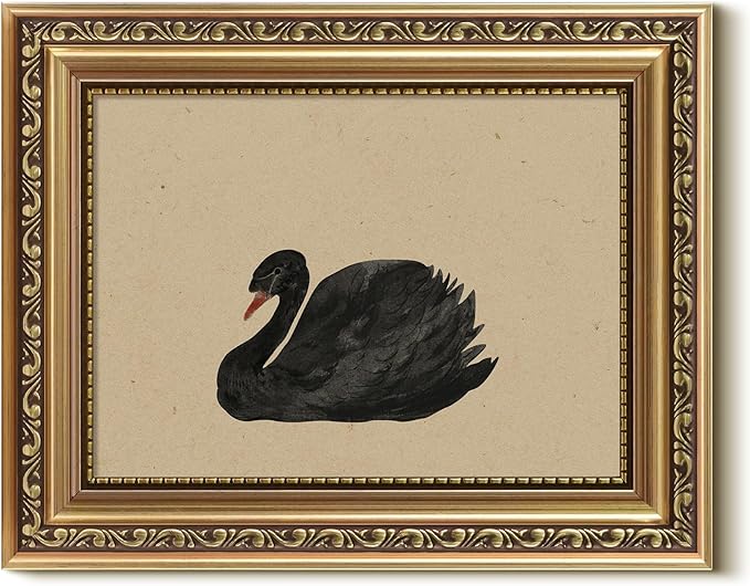 VIYYIEA Gold Framed Black Swan Vintage Canvas Wall Art, Elegant Wildlife Decor for Living Room or Office | Lightweight No Glass Design, Zero-Glare Textured Finish | 8x10 Inch