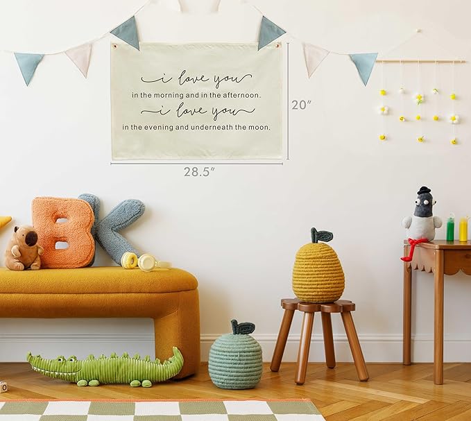 Nursery Wall Banner Decor-Rectangular Canvas Flag Poster Wall Art for Bedroom Nursery Playroom-Baby Shower Birthday Christmas Gift for Boys Girls Kids-I Love You in the Morning-Baby Growth Stuff