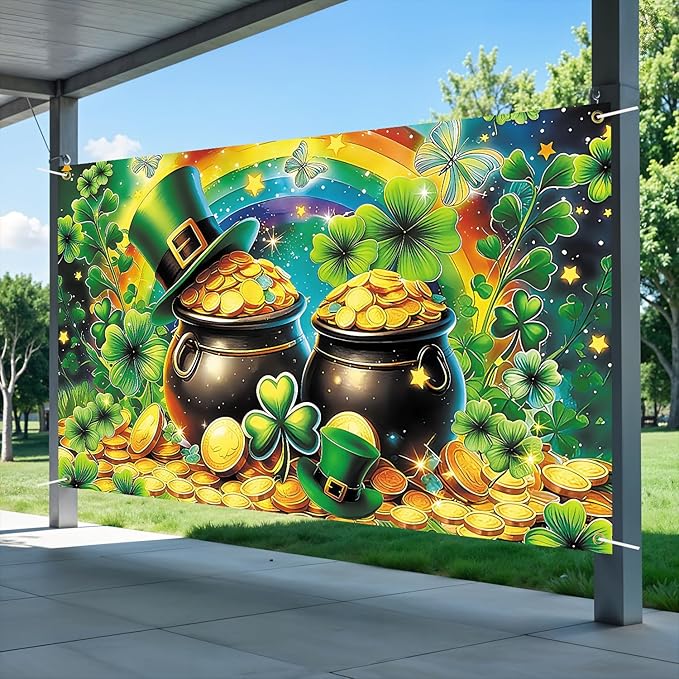 St Patricks Day Banner Backdrop 71"x43" St Patrick's Day Decorations Shamrocks Happy St. Patrick's Day Holiday Backdrop Wall Decor Bulletin Board for Indoor Outdoor Party