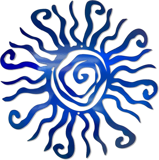 Riverside Designs Wacky Sun Metal Wall Art Indoor/Outdoor Decor - 12" Blue, Rust Proof Wall Sculpture - Made in USA - Ideal for Bedroom, Garden, Home, Patio and Farmhouse