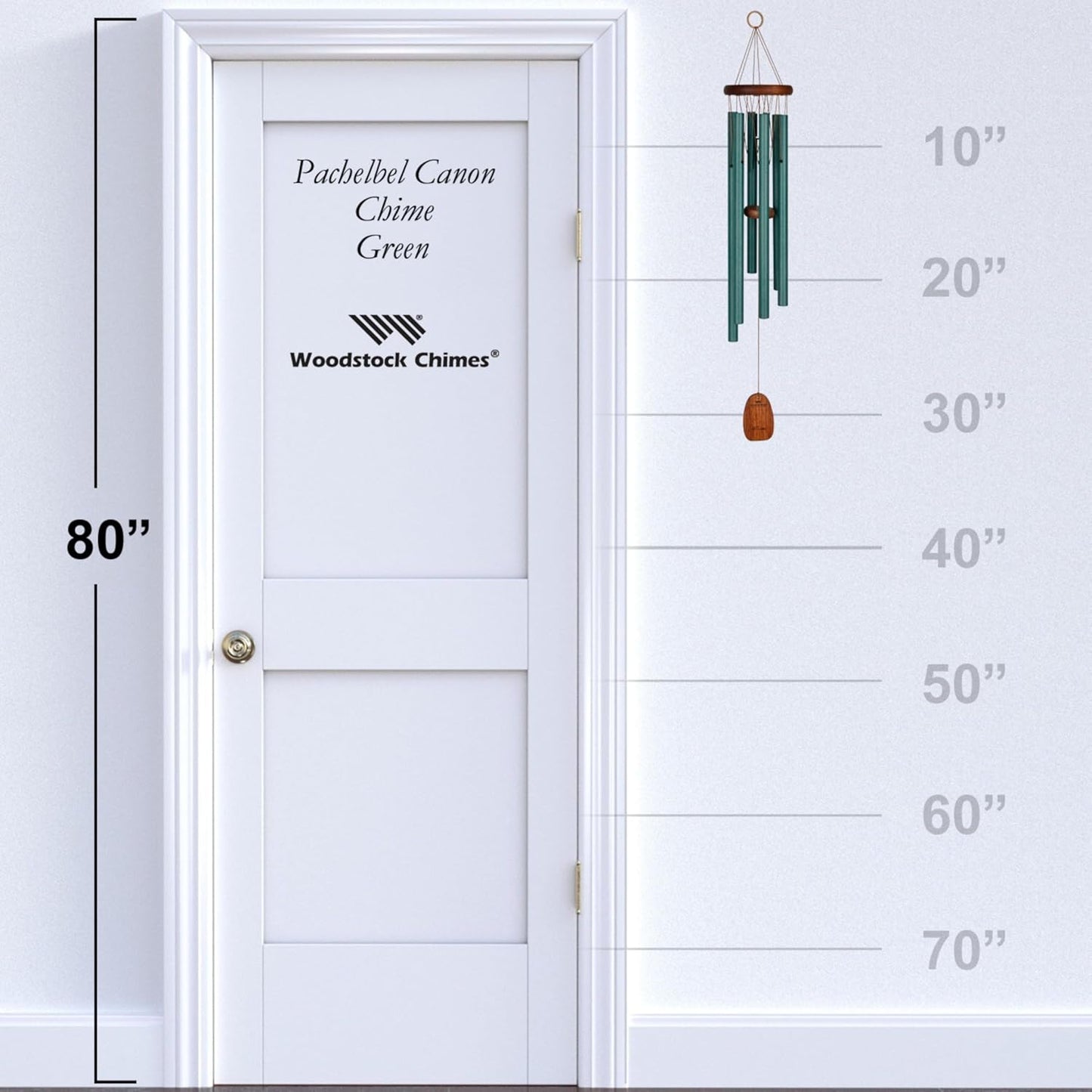 Woodstock Wind Chimes for Outside, Garden, Patio, Porch and Outdoor Decor (32") Pachelbel Canon Chime Green Wind Chime Gifts (PCCG)