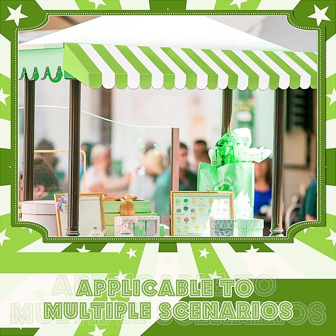 Boao 4 Pack Circus Awning Decoration 3D Stripe Cardboard Awning Carnival Wall Decor Circus Party Favors for Lemonade Stand Bakery Ice Cream Truck Bulletin Board Decor(Bright Green and White)