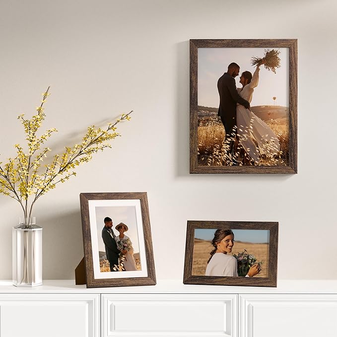 Vittanly 12 Pack Picture Frames Collage Wall Decor for Mounting or Tabletop Display, Gallery Wall Frame Set for Family, Multi Sizes Including 4pcs 8x10, 4pcs 5x7, 4pcs 4x6, Brown