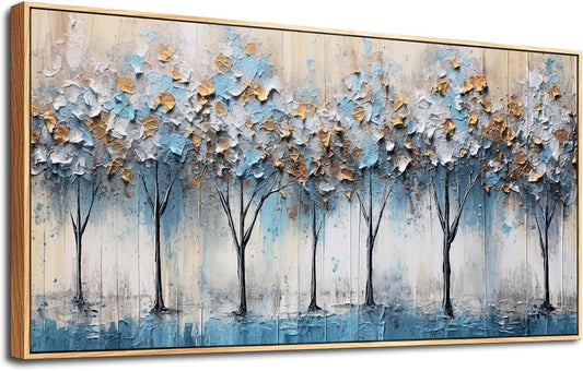 Hyidecorart Vintage Trees Abstract Wall Paintings Large Canvas Art for Living Room Bedroom - Wood Framed Modern Office Pictures Stretched and Ready to Hang Home Decoration