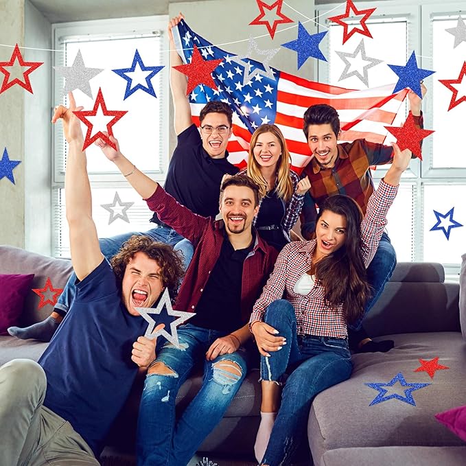 60 Pcs Large American 250th Anniversary Star Cutouts Paper Decorations 3 Sizes 6" 9.8" 10.6" Double Printed Patriotic Star Cardboard Wall Decor for Festival Graduation Party Bulletin Board Decor