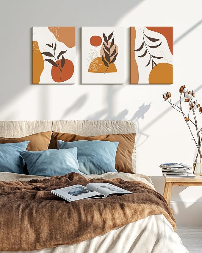 Drsoum Bohemian Plant Wall Art Framed Farmhouse Boho Wall Decor Abstract Geometry Lines Prints Ready to Hang 12x16in Framed