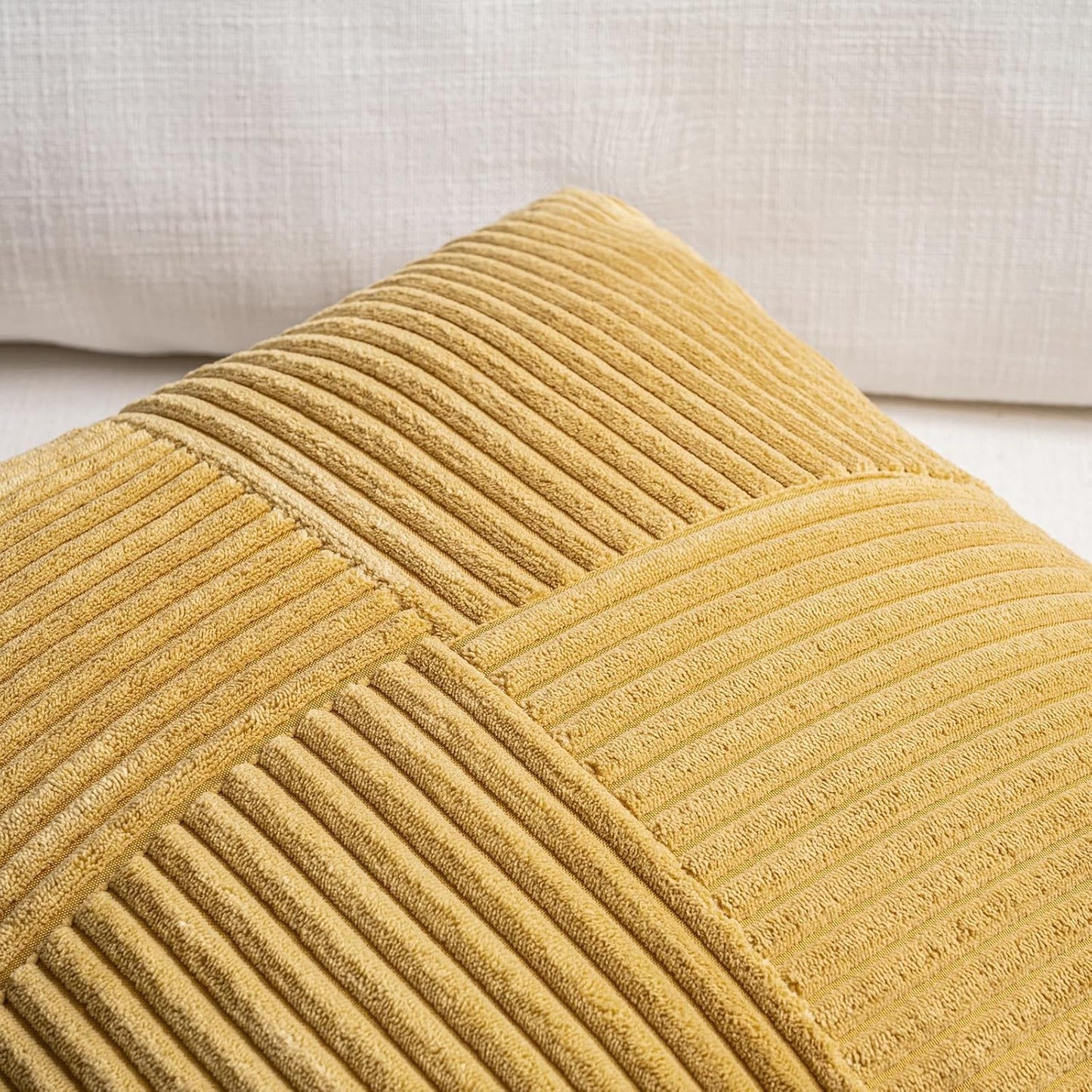Fancy Homi 2 Packs Mustard Yellow Lumbar Decorative Throw Pillow Covers 16x32 Inch for Living Room Couch Bed, Rustic Farmhouse Boho Home Decor, Soft Striped Corduroy Rectangle Accent Cushion Case