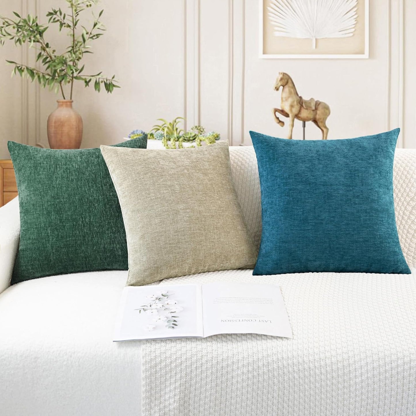 CaliTime Throw Pillow Covers Decorative 20 X 20 Inches Pack of 2 Cozy Chenille Cushion Case for Couch Sofa Bed Living Room Home Ocean Blue