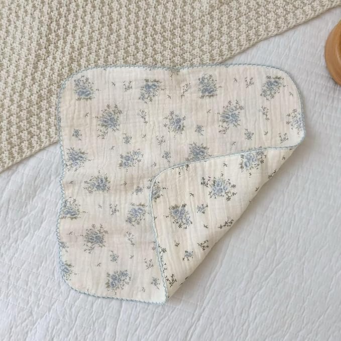 BuLuTu Double-Layer Muslin Cotton Cleaning Cloths Chic Shabby Floral Print Towels Set - Pack of 4, 11x11 Inches, Soft, Absorbent, No Shrink, Kitchen Towel Wipe Dishcloths Cleaning Rags