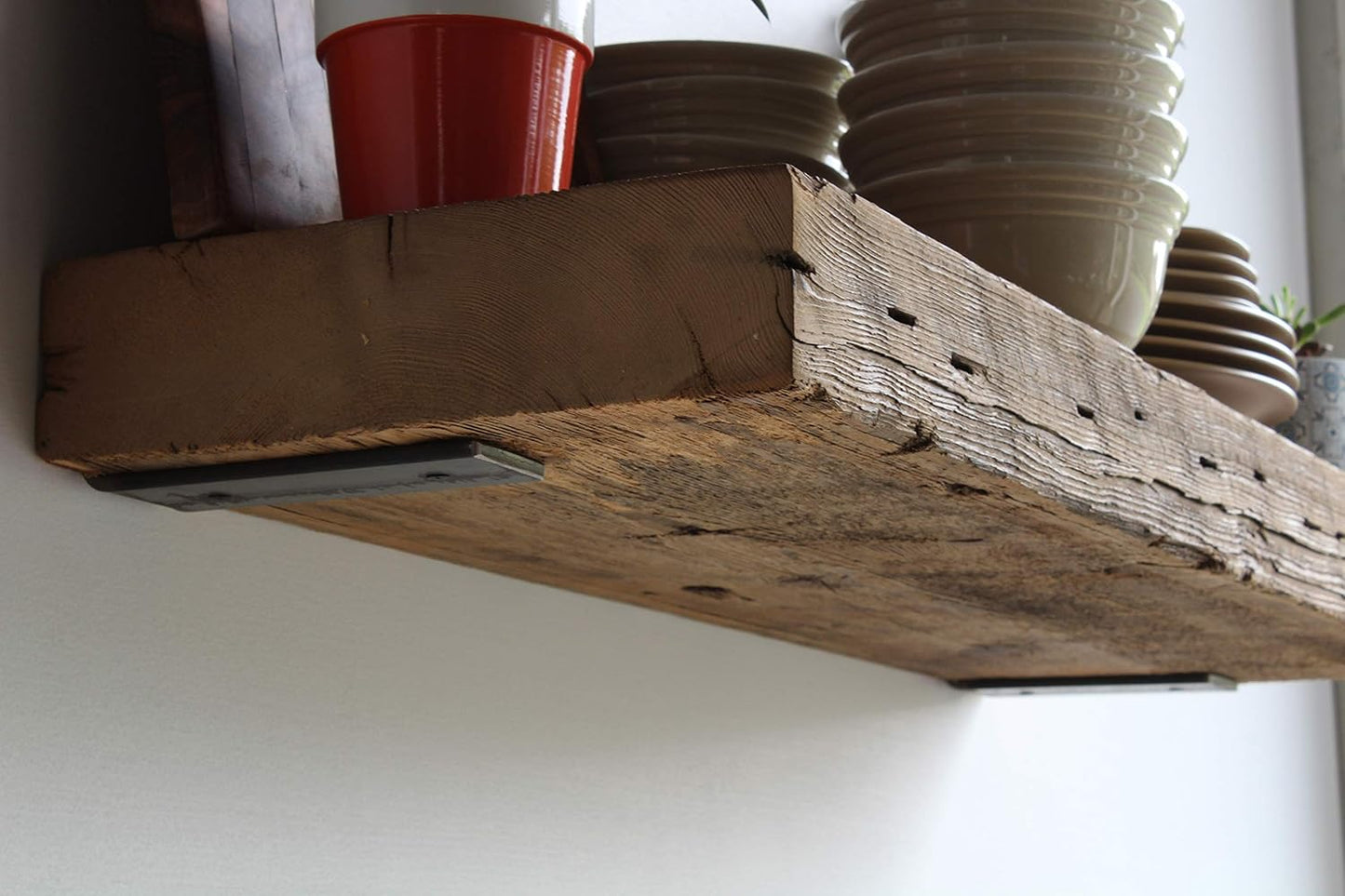 Urban Legacy Reclaimed Barn Beam Deep Shelves | Deep Shelves with Brackets Included, Set of 2 | (Natural Low Profile Bracket, 24" x 11" x 3")