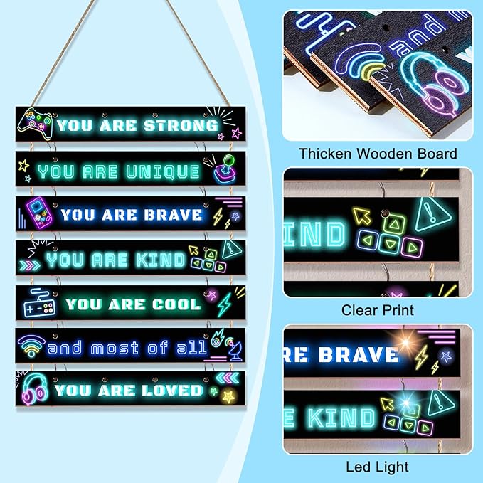 FIOBEE Girls Room Décor for Teen Girls Boys with LED Light Wall Decor for Bedroom Motivational Inspirational Wall Art Girl Room Decoration for Kids Studyroom, 8 Kinds of Lights, Black Green