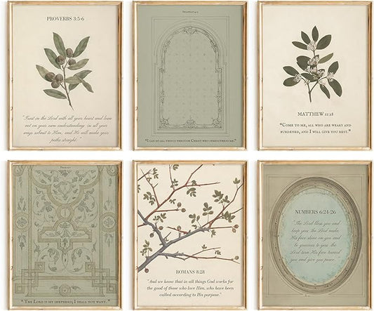 Sage Green Christian Wall Art Posters Vintage Bible Verse Canvas Wall Decor Scripture Botanical Art Prints Religious Pictures Christian Paintings Artwork for Living Room Bedroom 12x16x6 Inch Unframed