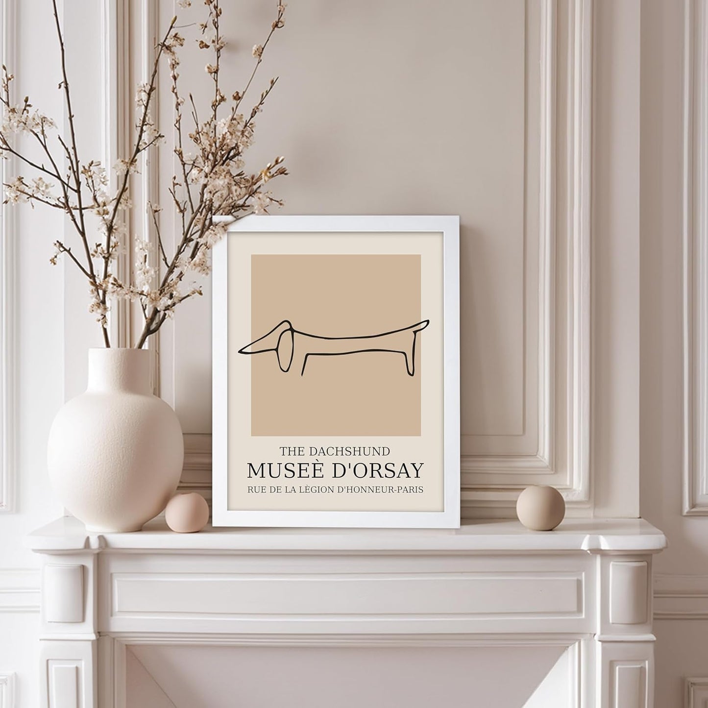 Poster Master Vintage Poster - Retro Minimalist Print - Gift for Artist, Housewarming - Dachshund Dog, Line Drawing, Abstract - Wall Decor for Living Room, Bedroom, 8x10 White Framed