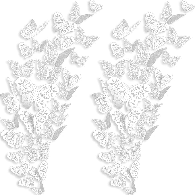 Bememo 72 Pieces 3D Butterfly Wall Decals Sticker Decal Wall Decor Art Decorative Sticker 3 Sizes for Room Offices Bedroom Bathroom Living Room Decor(White)