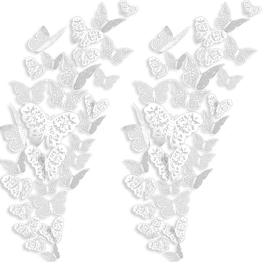 Bememo 72 Pieces 3D Butterfly Wall Decals Sticker Decal Wall Decor Art Decorative Sticker 3 Sizes for Room Offices Bedroom Bathroom Living Room Decor(White)