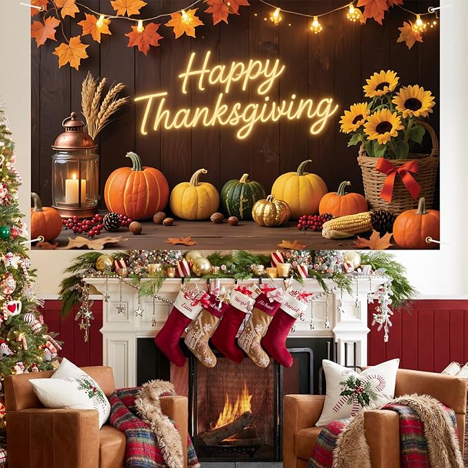 Happy thanksgiving Backdrop 71x43Inch Happy thanksgiving Banner Fall Party Theme Decorations Party Yard Sign