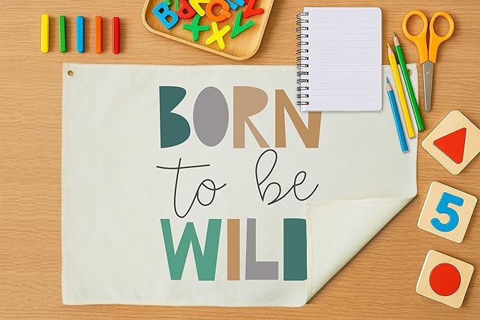 Born To Be Wild Theme Boys Nursery Banner-Rectangular Flag Sign for Baby Boy Kids-Home Bedroom Reading Room Playroom Dorm Decoration-Baby Shower Birthday Christmas Gift-Wild Theme