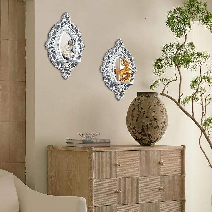 Three-Dimensional Relief Candle Sconces Set 2 Rustic Wall Mount Candle Holders Wood Hanging Wall Decor Mirrored Wall Art Hand Carved Home Decoration