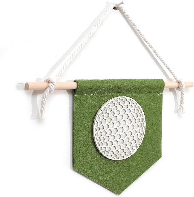 Sports Pennant Wall Hanging, Felt Basketball Football Soccer Wall Art, 11.8x6.6 Inches, Wooden Stick, Kids Room Decor (Football Wall Art) (Golf Banner)