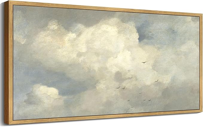 SHENIFY Vintage Landscape Framed Wall Art Sky Cloud Nature Farmhouse Decor Retro Classical Painting for Hallway Bedroom Living Room Dining Room - 20x40in Natural Framed
