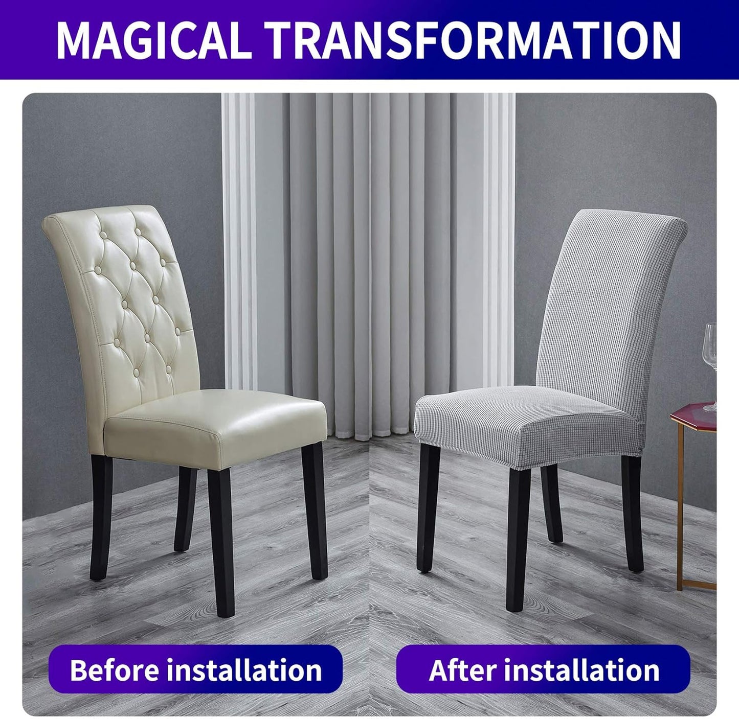 Howhic Stretch Chair Covers for Dining Room Set of 8, Removable Washable Dining Room Chair Covers, Dining Chair Slipcovers Seat Protector, Great Decor for Home and Banquet (Silver, 8 Pack)
