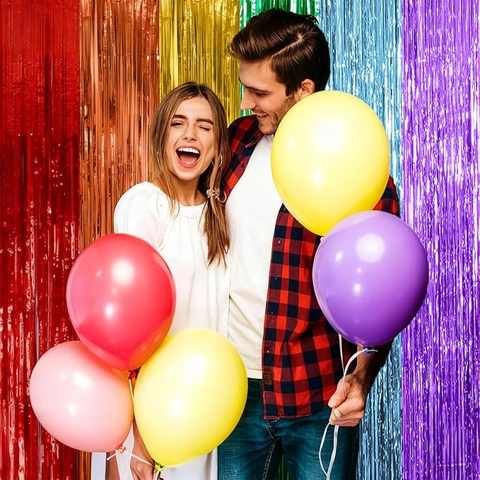 5 Pack Rainbow Backdrop Party Decorations Tinsel Curtain Party Streamer Foil Fringe Birthday Decorations Photo Booth Colorful Theme First Day of School Engagement Baby Shower Decor