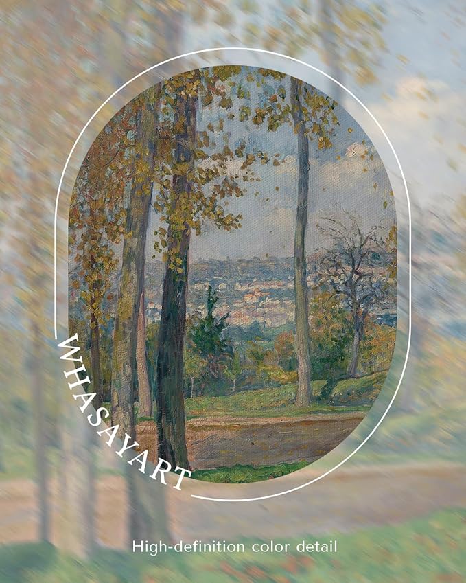 Vintage Framed Wall Art 12x16 Inch Landscape Canvas Painting, Classic Impressionist Road Trees Nature Scenery Artwork, Retro Rustic Living Room Bedroom Aesthetic Home Office Decor