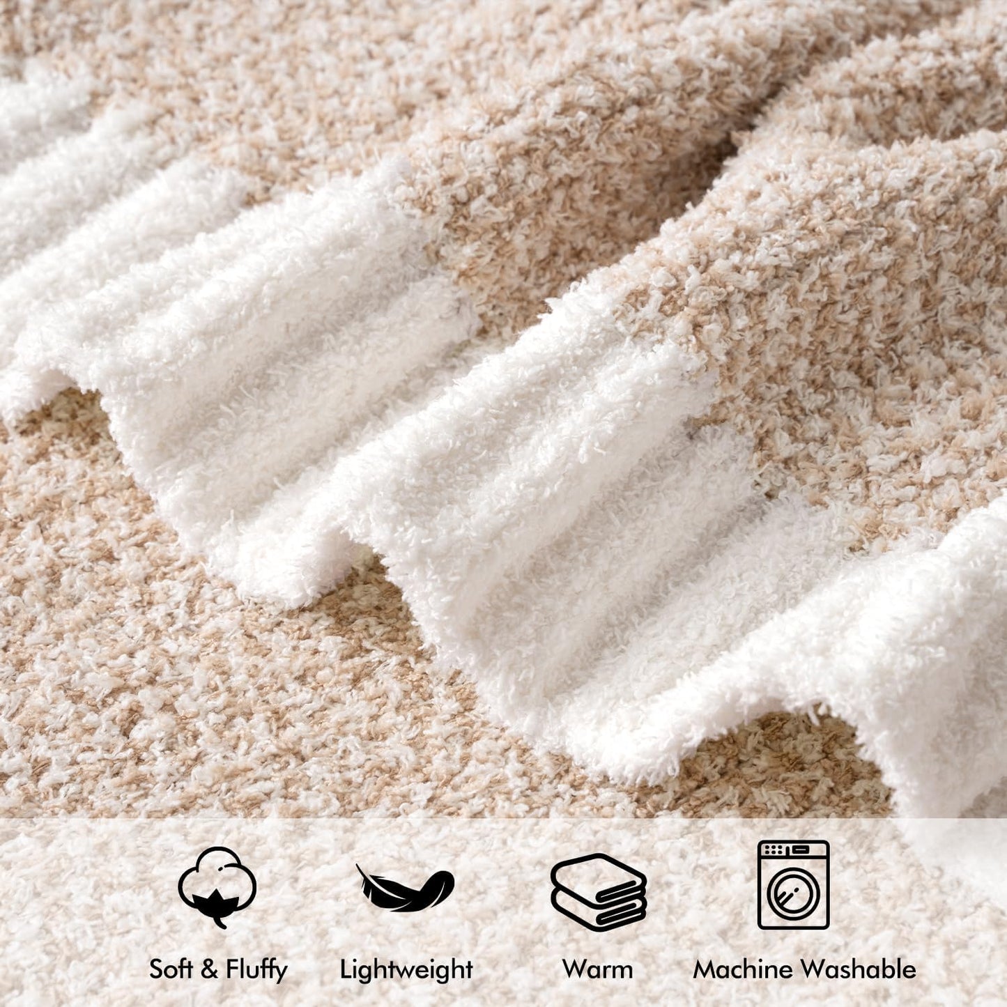 MIULEE Beige Super Soft Throw Blanket for Bed, Twin Size Cozy Fluffy Warm Blankets Knit Blankets for Couch, Sofa, Chair, Living Room, Camping, Picnic, 60 x 80 inch