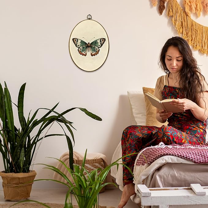 Mcehtle Vintage Butterfly Wall Art Decor, Moody Moth Cottagecore Oval Framed Canvas Prints 8.6x11.4, Sage Green Academia Insect Wall Hanging Artwork Decorations for Gallery Home Bedroom Living Room