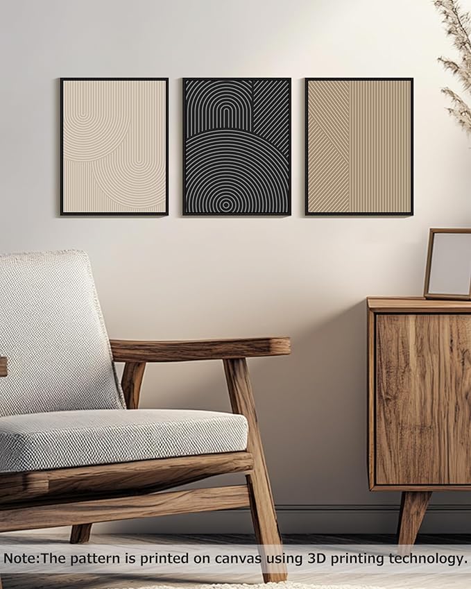 Drsoum Minimalist Boho Wall Art Framed Modern Abstract Neutral Line Wall Decor Mid Century Geometric Artwork Bedroom Living Room 11x14in Black Framed