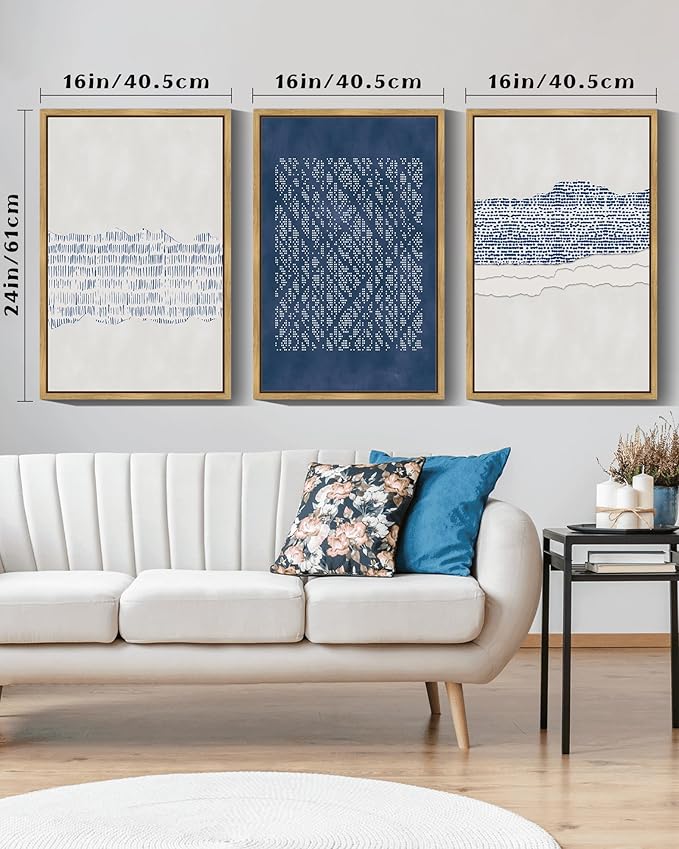 Drsoum Blue Abstract Boho Framed Wall Art Minimalist Mid-Century Modern Wall Decor Geometric Artwork Kitchen Dining Room 11x14in Natural Framed