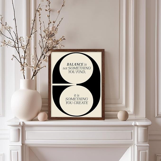 Poster Master Balance Poster - Retro Self Care Print - Modern Art - Motivational & Positive Quote Illustration - Minimalist Artwork - Great Living Room or Office Wall Decor - 8x10 Brown Framed