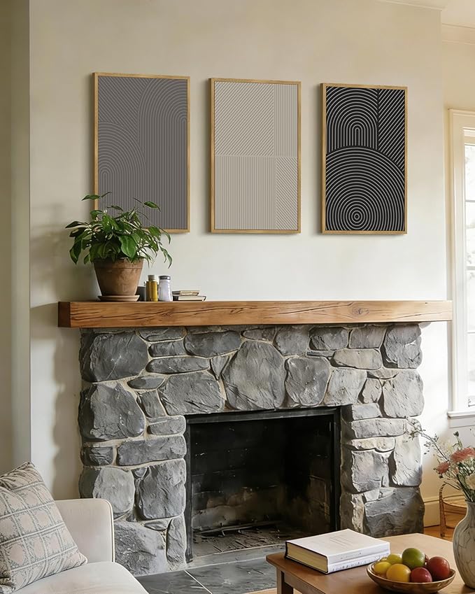 Drsoum Minimalist Abstract Wall Art Framed Modern Boho Neutral Line Wall Decor Mid Century Geometric Artwork Bedroom Living Room 16x24in Natural Framed