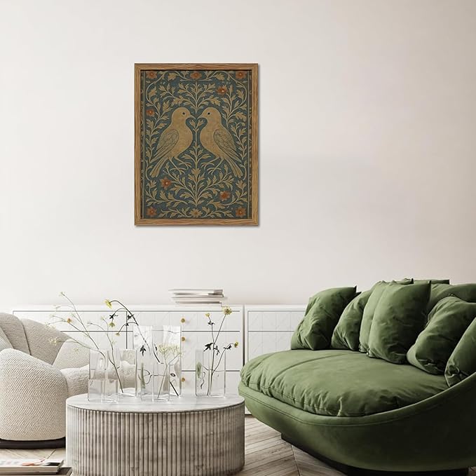 Framed Lovebirds Canvas Wall Art, Vintage Botanical Blue Rustic Wall Decor, Farmhouse Birds Botanical Pictures Prints, Nature Painting Artwork Aesthetic for Living Room Bedroom – 8x10 inch