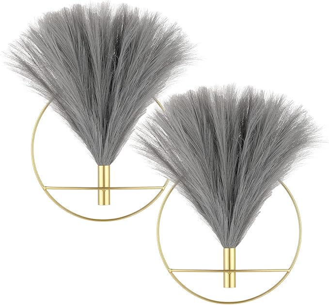 Pretty Jolly Boho Wall Decor, Large Wall-Mounted Metal Wall Decor, Hanging Artificial Pampas Display, Wall Art Living Room, Bedroom, Bathroom, Dining room, 2 Pack Gold Gray