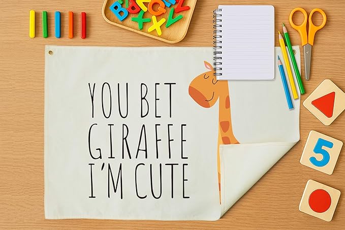 Nursery Canvas Rectangular Banner-Hanging Flag Sign for Baby Boy Girl Kids Teen,Bedroom Reading Room Playroom Decoration, Baby Shower Birthday Christmas Gift-You Bet Giraffe I’m Cute