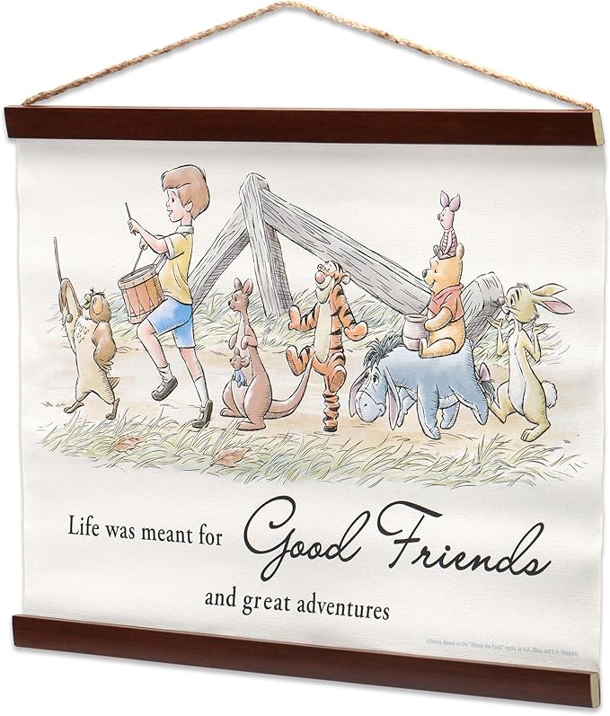 Open Road Brands Disney Winnie the Pooh Good Friends Hanging Canvas Banner - Adorable Winnie the Pooh Wall Decor for Home