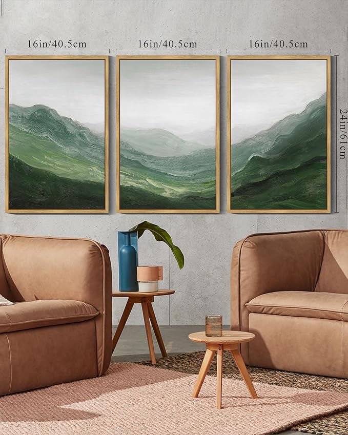 SHENIFY Fog Pine Green Tree Forest Canvas Wall Art Large 16x24in Framed Nordic Nature Modern Mountain Artwork Prints Decor - Natural Framed