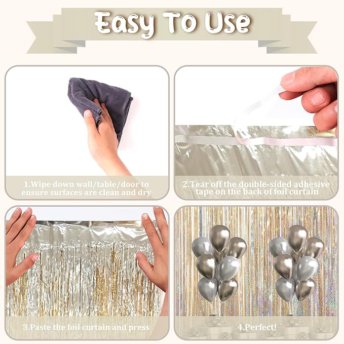 3.3 x 6.6 ft Foil Fringe Backdrop Curtains, Tinsel Streamers Party Decorations, Fringe Backdrop for Birthday, Baby Shower, Gender Reveal, Graduation (3, Champagne)
