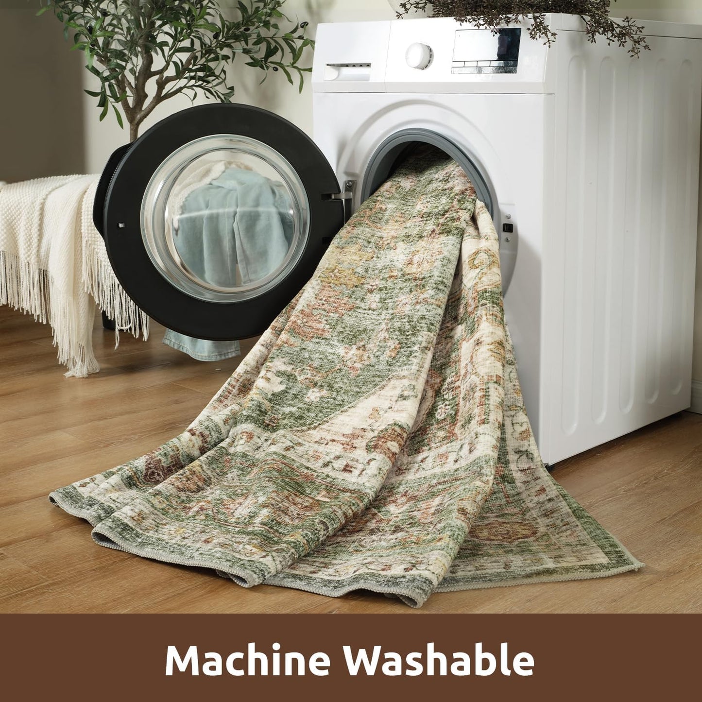 AMOAMI Vintage Soft Green Area Rug - 9x12, Non-Slip, Washable for Living Room, Bedroom, Dining Room, Office