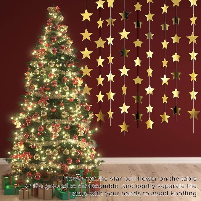 Patelai Glitter Star Garland Banner 2026 Graduation Decor 130 Feet Star Hanging Banner Twinkle Backdrop for Party Birthday Classroom Wedding Supplies(Gold)