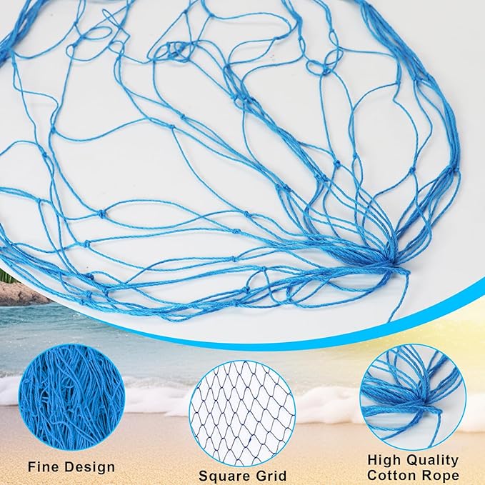 2 PCS Fish Net Decorations, 80 x 40 Inch, Ocean Themed Party Decor Beach, Nautical Wall Hanging Fishing Net for Coastal Bedroom, Bathroom, or Under The Sea Party Decorations